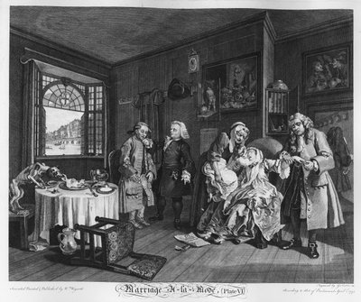 Huwelijk a la Mode, Plaat VI, De dood van de dame door William Hogarth