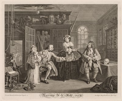 Huwelijk à la Mode: De Scene met de Kwakzalver door William Hogarth