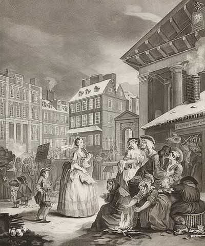 Ochtend. Uit: De vier tijden van de dag. 1738 door William Hogarth