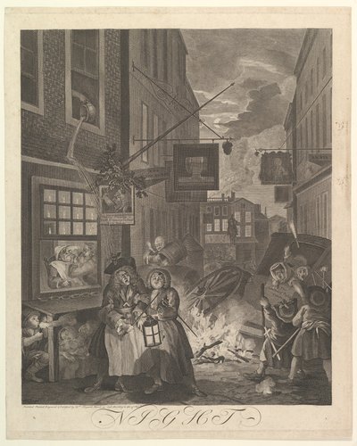 Nacht De Vier Tijden van de Dag, 25 maart 1738 door William Hogarth