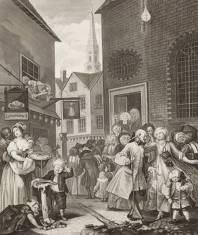 Middag. Uit: De vier tijden van de dag. 1738 door William Hogarth
