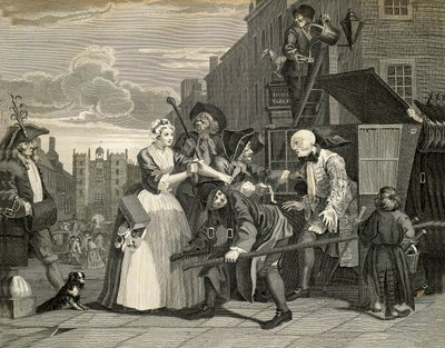 Straatscènes in Londen door William Hogarth