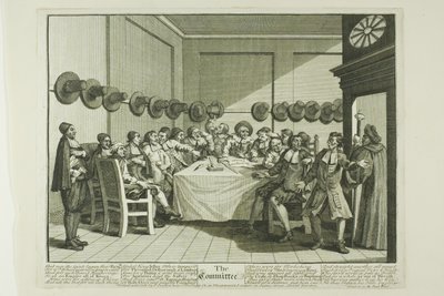 Het comité, plaat tien van Hudibras door William Hogarth