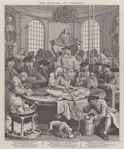 De vierde fase van wreedheid: De beloning van wreedheid door William Hogarth