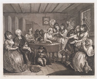 De begrafenis van de hoer, ontworpen 1732, gedrukt 1744 door William Hogarth