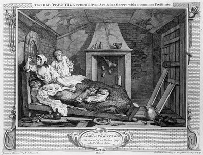 De luie leerling keert terug van zee, en in een zolderkamer met een gewone prostituee, plaat VII van 