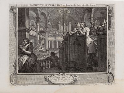 De ijverige leerling die de plicht van een christen vervult. Serie Industrie en Luiheid door William Hogarth