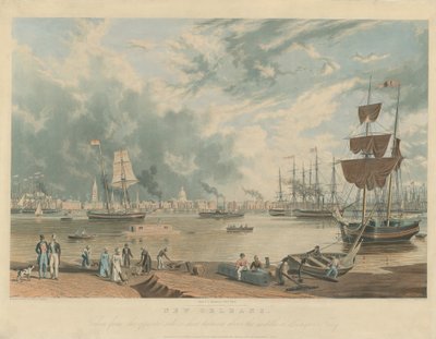 New Orleans: genomen vanaf de overkant, een korte afstand boven de middelste of Picayyune-veerboot door William James Bennett after Antoine Mondelli