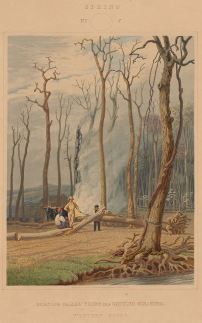 Lente - Brandende Gevallen Bomen in een Gekapte Openplek. Westers Tafereel door William James Bennett after George Harvey