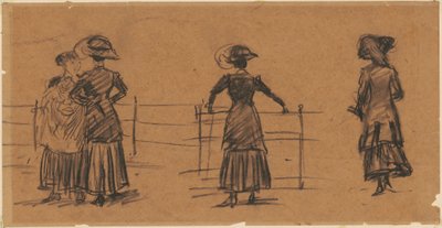 Studies van vrouwen bij het parkhek door William James Glackens
