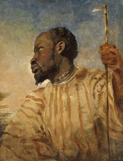 Een Afrikaan (olieverf op papier gelegd op paneel) door William James Muller