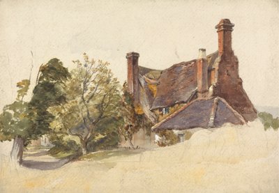Studie van een huisje bij een laan door William James Muller