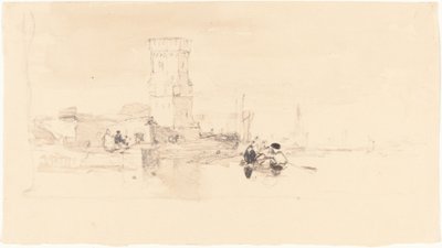 Toren met uitzicht op water door William James Muller