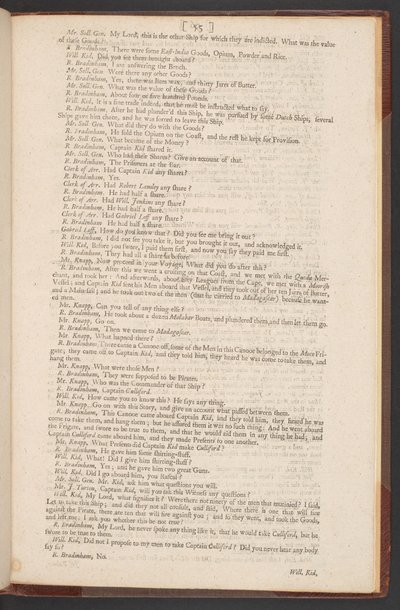 De aanklacht, het proces en de veroordeling van kapitein William Kidd, voor moord en piraterij door William Kidd