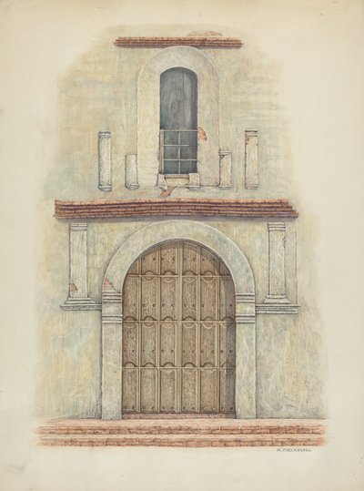 Gebogen deuropening Mission San Diego, ca. 1942 door William Kieckhofel