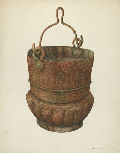 Geslagen koperen emmer, 1938 door William Kieckhofel