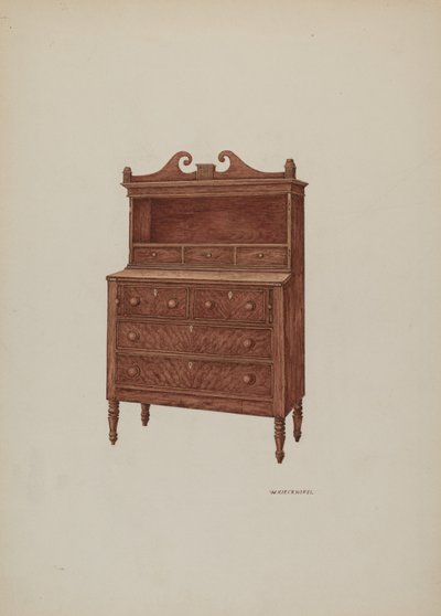 Secretaire kast, 1935-1942 door William Kieckhofel