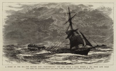 Een Verhaal van de Zee, het Britse Schip Northbrook de Dag na een Storm, 4 maart 1885, nabij Kaap Hoorn door William Lionel Wyllie
