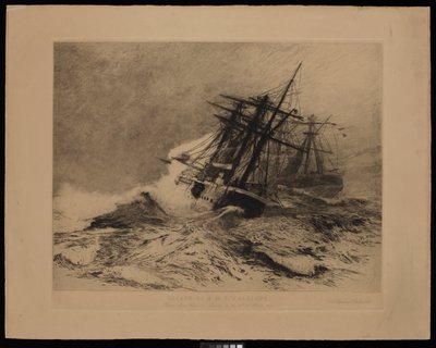 Ontsnapping van H.M.S. Calliope uit de haven van Apia, Samoa, op 16 maart 1889 door William Lionel Wyllie