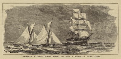 Falmouth kleermakersboten racen om een thuiskomende boot te ontmoeten door William Lionel Wyllie