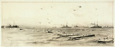 De Duitse Hoogzeevloot opgesloten in Scapa, ca. 1918 door William Lionel Wyllie