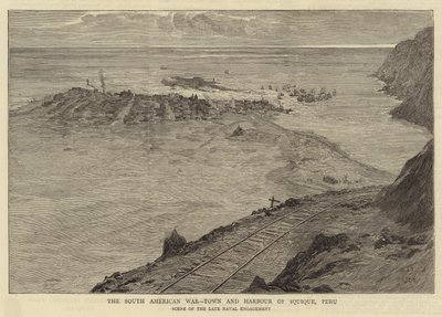 De Zuid-Amerikaanse Oorlog, Stad en Haven van Iquique, Peru door William Lionel Wyllie