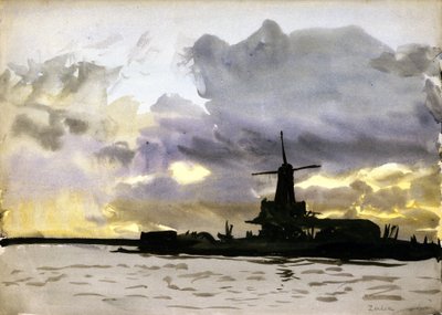 De molen in Zaandam, ten noorden van Amsterdam (Nederland) door William Lionel Wyllie