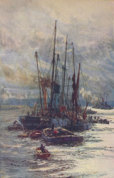 Lossen van kolen in schuiten, 1910 door William Lionel Wyllie