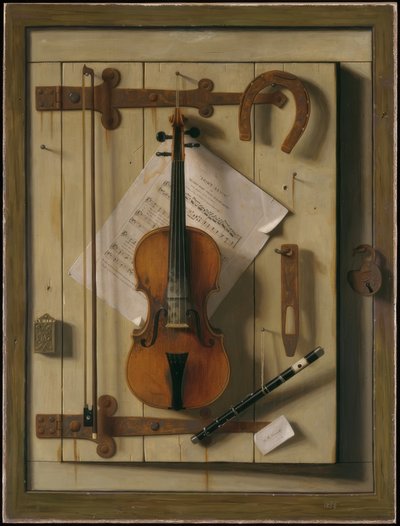 Stilleven — viool en bladmuziek door William Michael Harnett