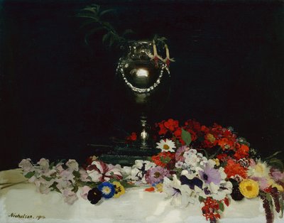 Urn en Bloemen op een Tafel door William Nicholson