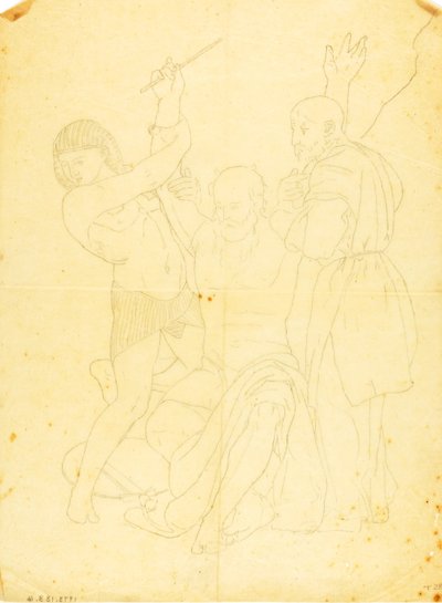 Mozes, Aäron en Hur op de berg Horeb (geklede studie) door William Page