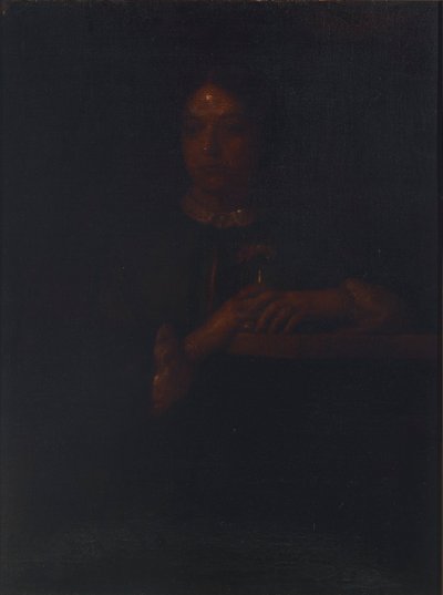 Sarah leunend op een leuning door William Page