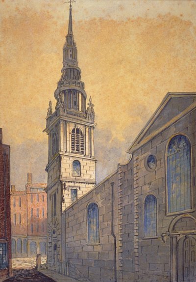 Kerk van St Mary le Bow vanuit Bow Churchyard, City of London door William Pearson