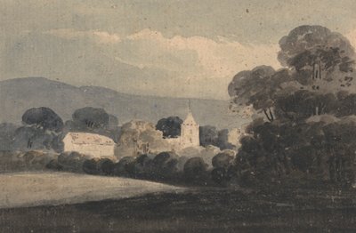 Landschap met een kerk tussen bomen door William Pearson