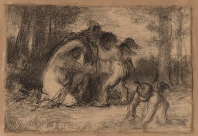 Boslandschap met putti die een vrouw helpen zich uit te kleden door William Perkins Babcock