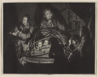 Een filosoof geeft een lezing in de planetarium, naar Joseph Wright of Derby door William Pether