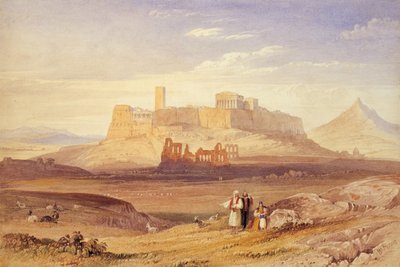Uitzicht op Athene met de Akropolis en het Odeon van Herodes Atticus, eerste kwart van de 19e eeuw door William Purser
