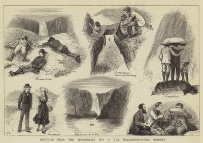 Schetsen bij de Sjoegerdals Fos in de Hardanger-Fjord, Noorwegen door William Ralston
