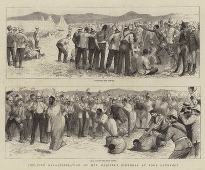 De Zoeloe-oorlog, viering van de verjaardag van Hare Majesteit in Fort Laurence door William Ralston