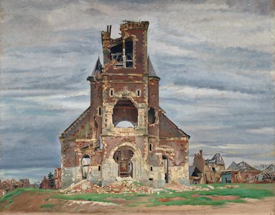 De kerk in Bourlon door William Rothenstein