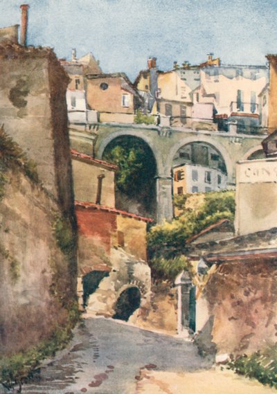 Straat in Grasse (kleurenlitho) door William Scott