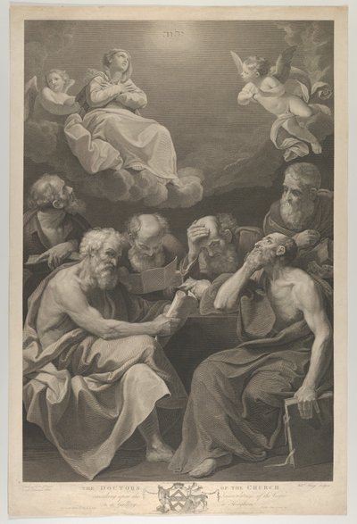 De dokters van de kerk raadplegen boeken en documenten en overwegen de Maagd, 1785 door William Sharp