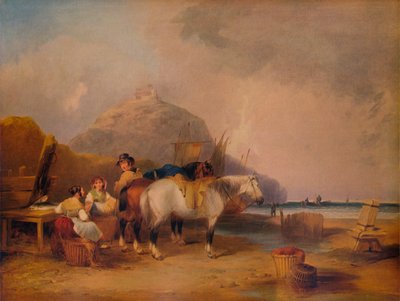 Kustscène, met figuren en paarden, ca. 1841 door William Shayer