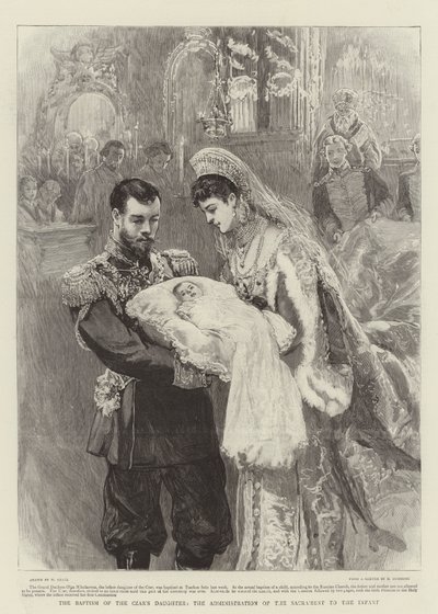 De doop van de dochter van de tsaar, de toediening van het sacrament aan de baby door William Small