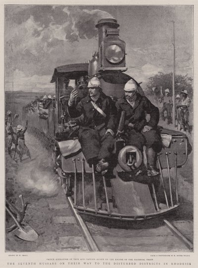 De Zevende Huzaren op weg naar het verstoorde district in Rhodesië door William Small