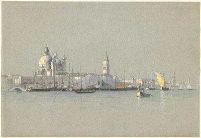Uitzicht over het Giudecca Kanaal naar de Salute en de Campanile van San Marco door William Stanley Haseltine