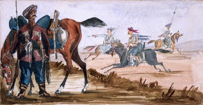 Bashi Bazouk van Circassia, & anderen aan het oefenen op de achtergrond door William Thomas Markham