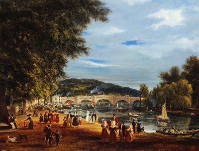 Een Uitzicht op de Richmond Brug met Boten op de Rivier en Figuren die Promeneren door Joseph Mallord William Turner