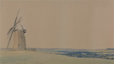 Tysoe Windmolen en Kerk, Warwickshire door William Turner of Oxford