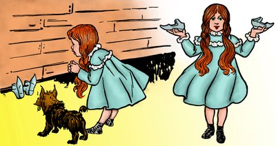 De Wonderbaarlijke Tovenaar van Oz - De Tovenaar van Oz: Bewerking van twee afbeeldingen door William Wallace Denslow gemaakt voor de eerste editie 1900 van Frank Baum